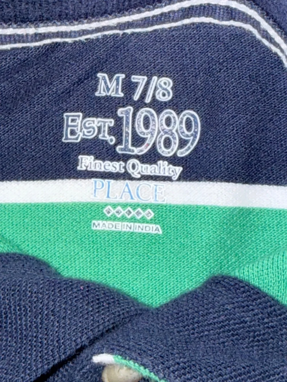 The Children's Place Boys Striped Polo Shirt Medium 7/8 Navy Green White